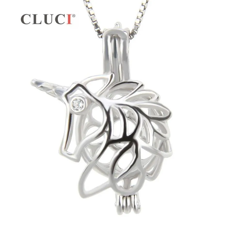 CLUCI moda 925 prata esterlina pingente de gaiola de unicórnio para mulheres fazendo colar de pérolas joias 3 peças S18101607235D