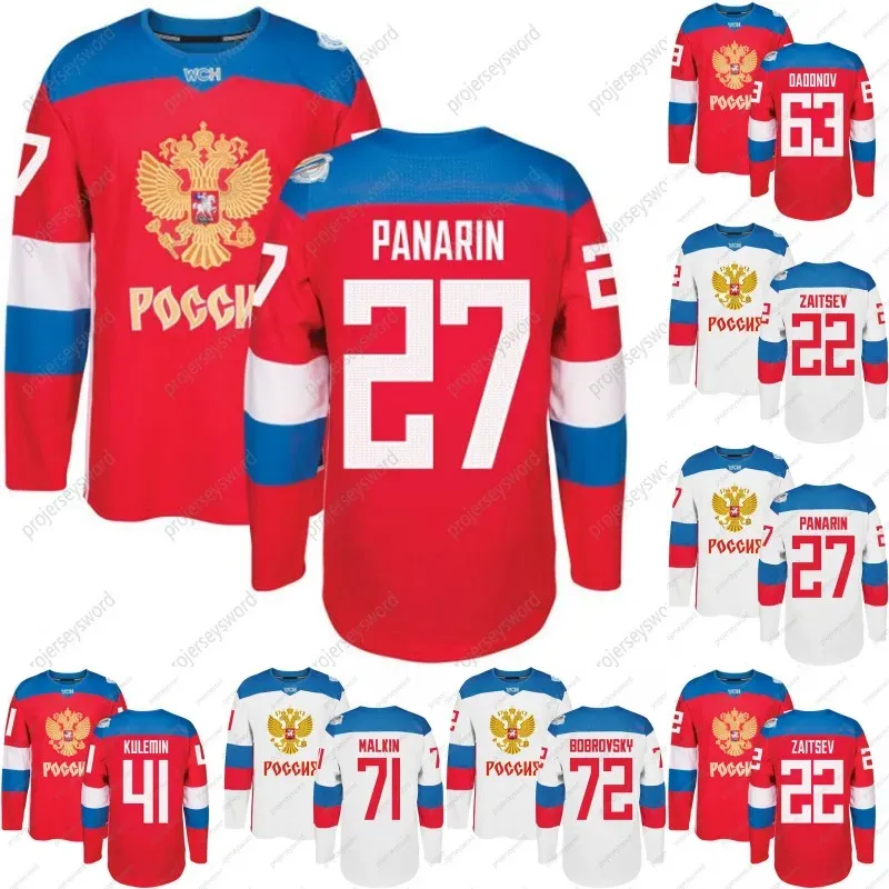 Maglie da hockey della squadra della Coppa del Mondo 2016 Russia WCH 74 Emelin 72 Bobrovsky 47 Marchenko 42 Anisimov 41 Kulemin 27 Panarin 22 Zaitsev Custom Hockey