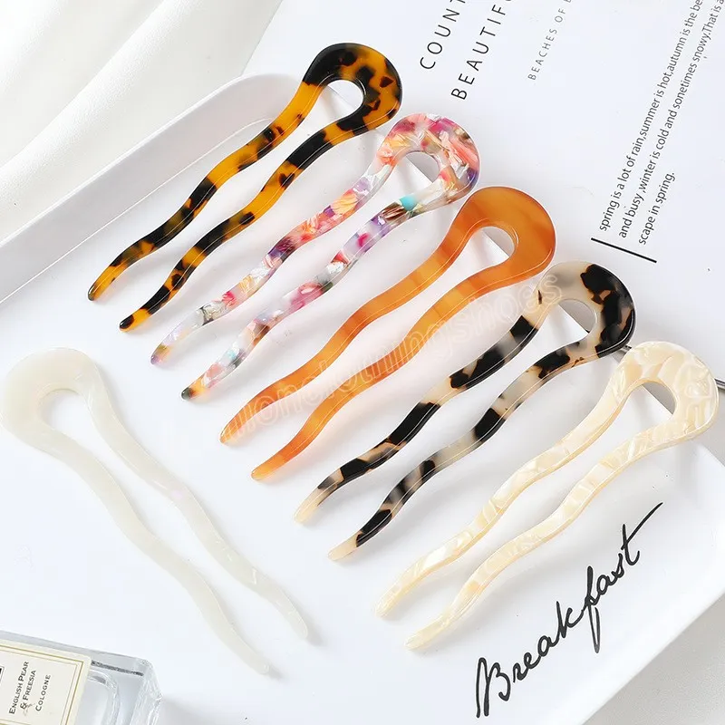 Hairpins de moda Mulheres clipes de cabelo de acetato grande 11,6cm u forma de cabelo bastão de cabelo colorido padrão de cabelo acessórios para cabelo