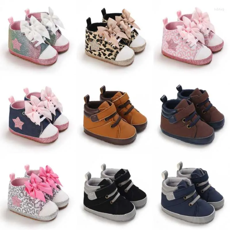 Primeiros Walkers Baby Sports Sapates Girls Bow Star Canvas Soft Non Slip Sole Walker Children's Casual Pré -Lalker Batismo