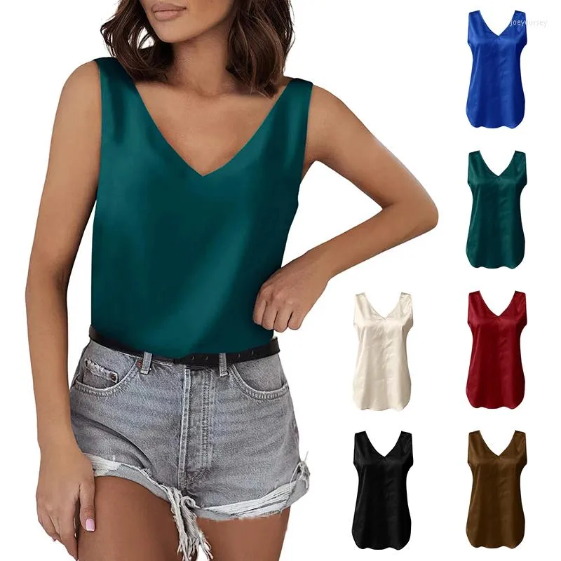 Damestanks mouwloze faux satijn zijden tanktops vrouwen zomer backless camisole spaghetti riem top v nek basic wit y2k