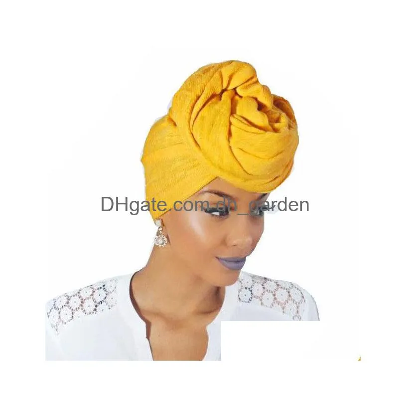 Beanie/Kafatası Kapakları Kadınlar Büyük Bayanlar Türban Müslüman Kafa Sarısı Katı Knot Partisi Elegant Uzun Eşarp Saç Deskesi Kemo Hanik Dhgarden DHFJ2