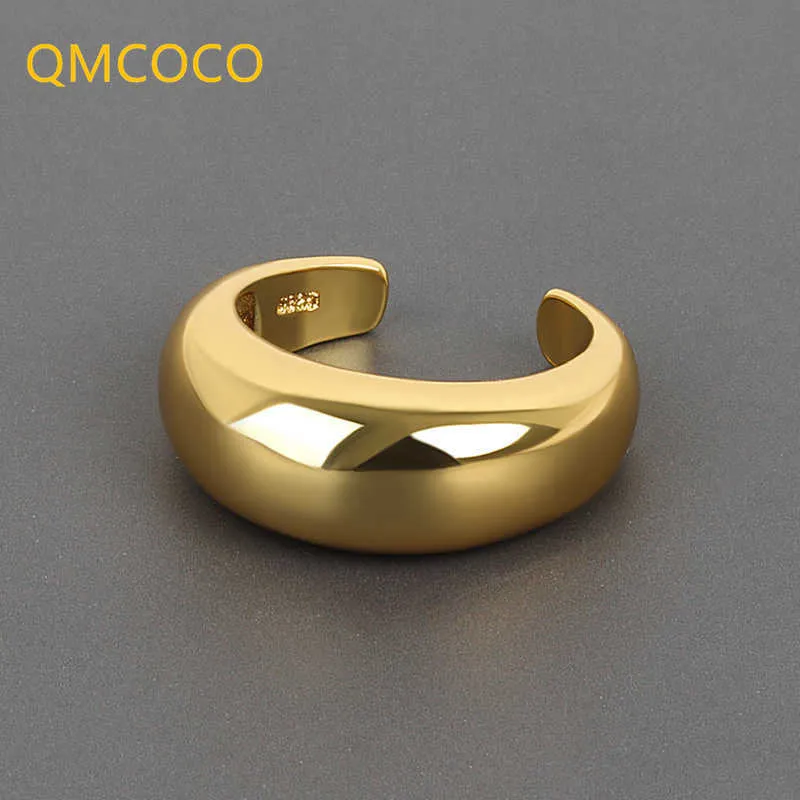 Band Rings QMCOCO Silver Color Smooth Surfe Geometric Creative Trendy Ring For Women Simple Open Adjustable Ring Fine Jewelry Gifts P230411