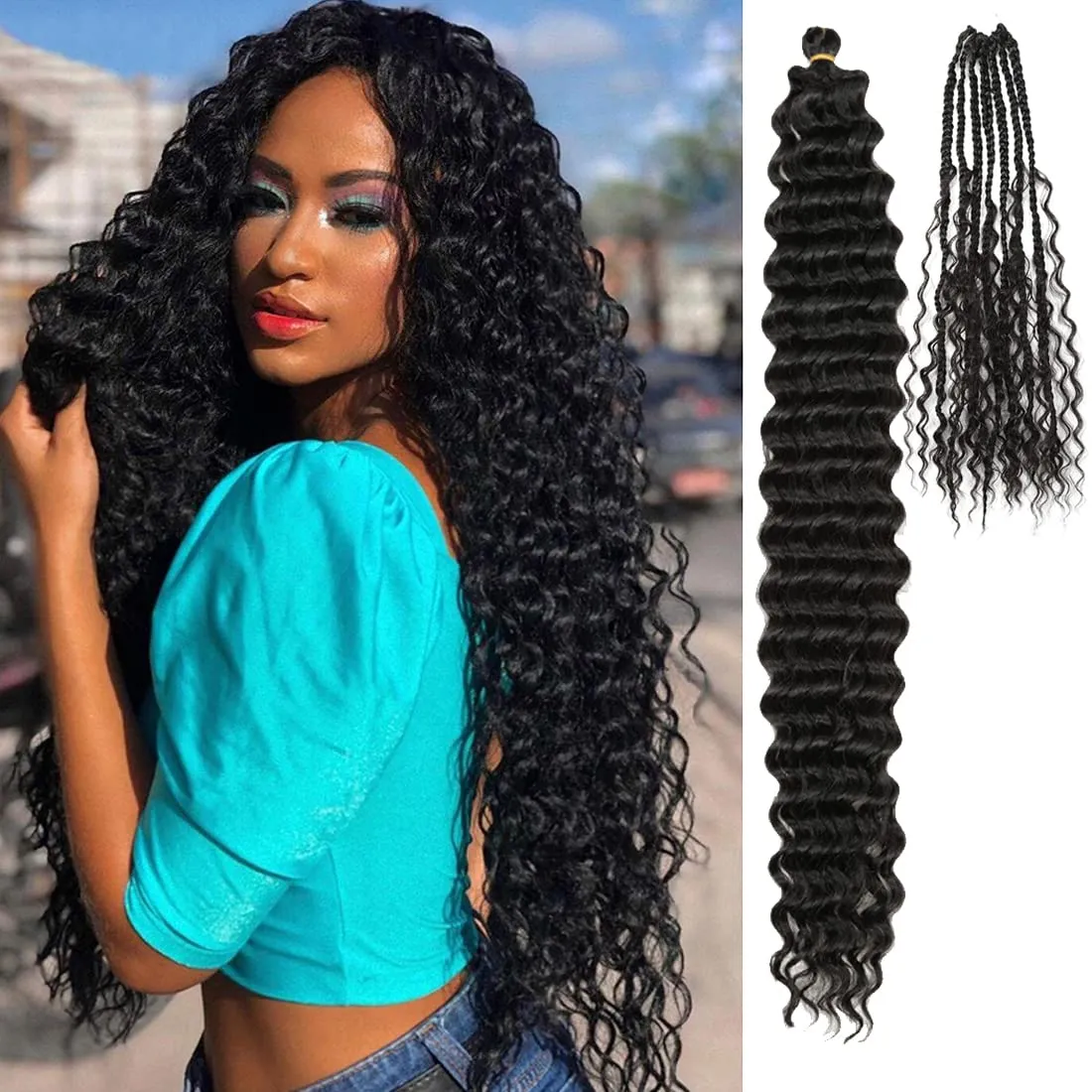 Deep Wave Twist Crochet Braid Hair 22 Inch Ocean Wave Crochet Hair Deep Wavy Flätning Syntetisk hårförlängning