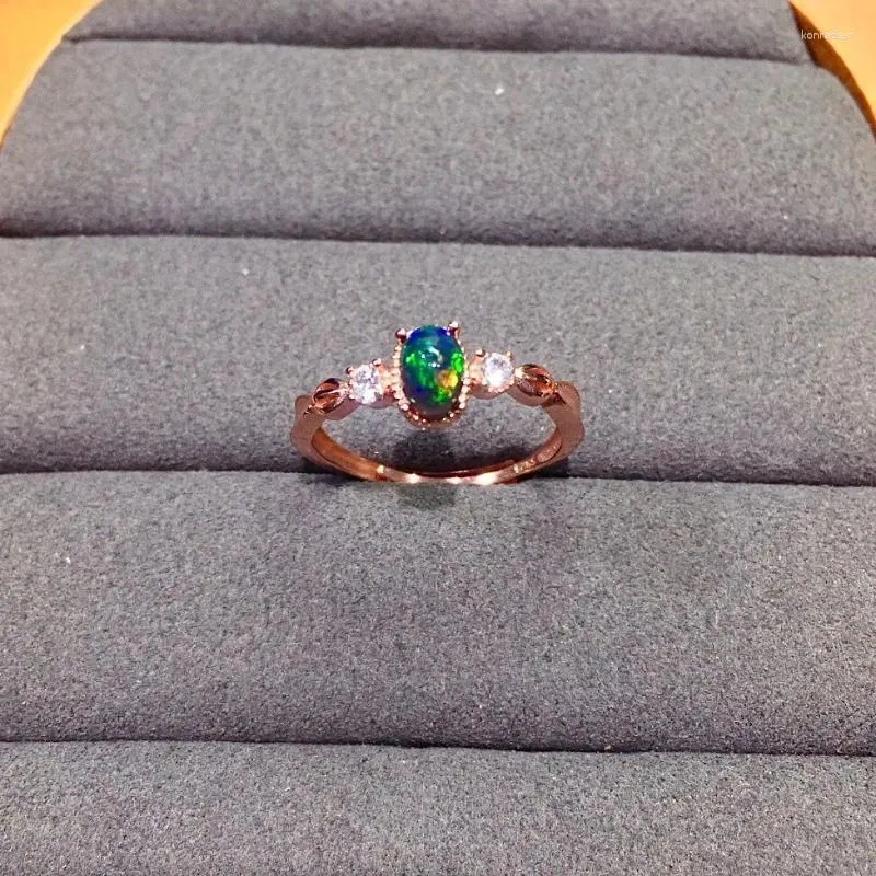 Cluster Rings YULEM Est Black Opal Ring Real 925 Sterling Silver 4x6mm Size Natural Gemstone Good Colorful Fire Change Birthstone