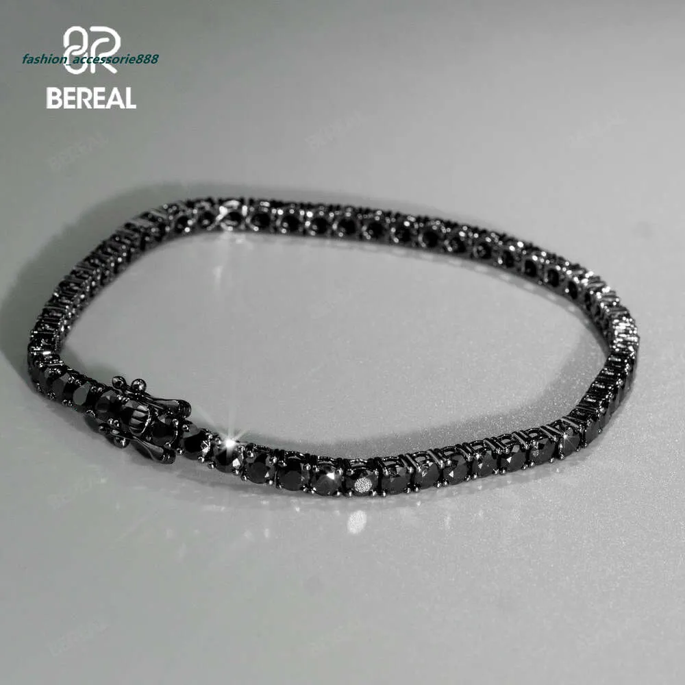 Bracciale tennis Moissanite Vvs nero personalizzato da 4 mm Bracciale tennis in argento 925 con diamanti a taglio brillante rotondo ghiacciato per uomo donna