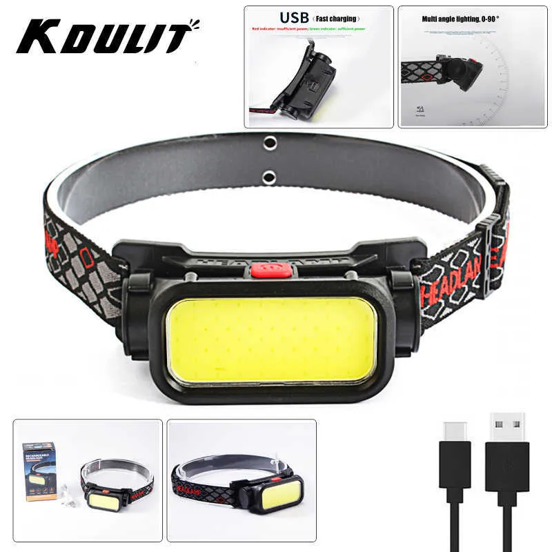 KDULIT Portable LED COB Nitecore Headlamp With Red Light Torch, USB