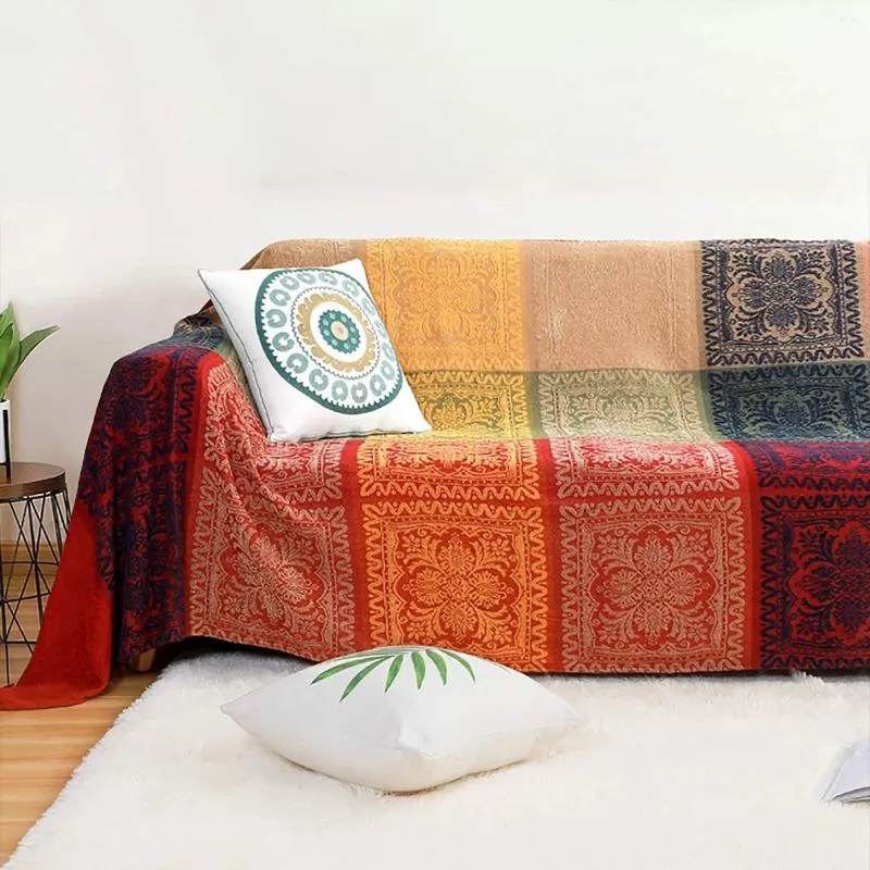 Filtar Bohemian Tribal filt reversibel färgglada rödblå boho hippie chenille tyg kast täcker soffan soffa stol älskar återlämnande
