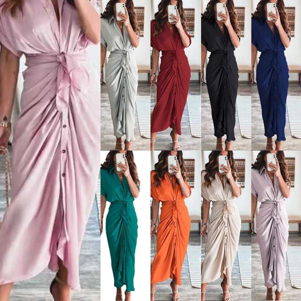 Détail Chemise Designer Robes Pour Femme Commutation Plus La Taille S-3xl Bureau Dame À Manches Courtes Longue Maxi Robe De Mode Forgé Visage Femmes 2023 Vêtements