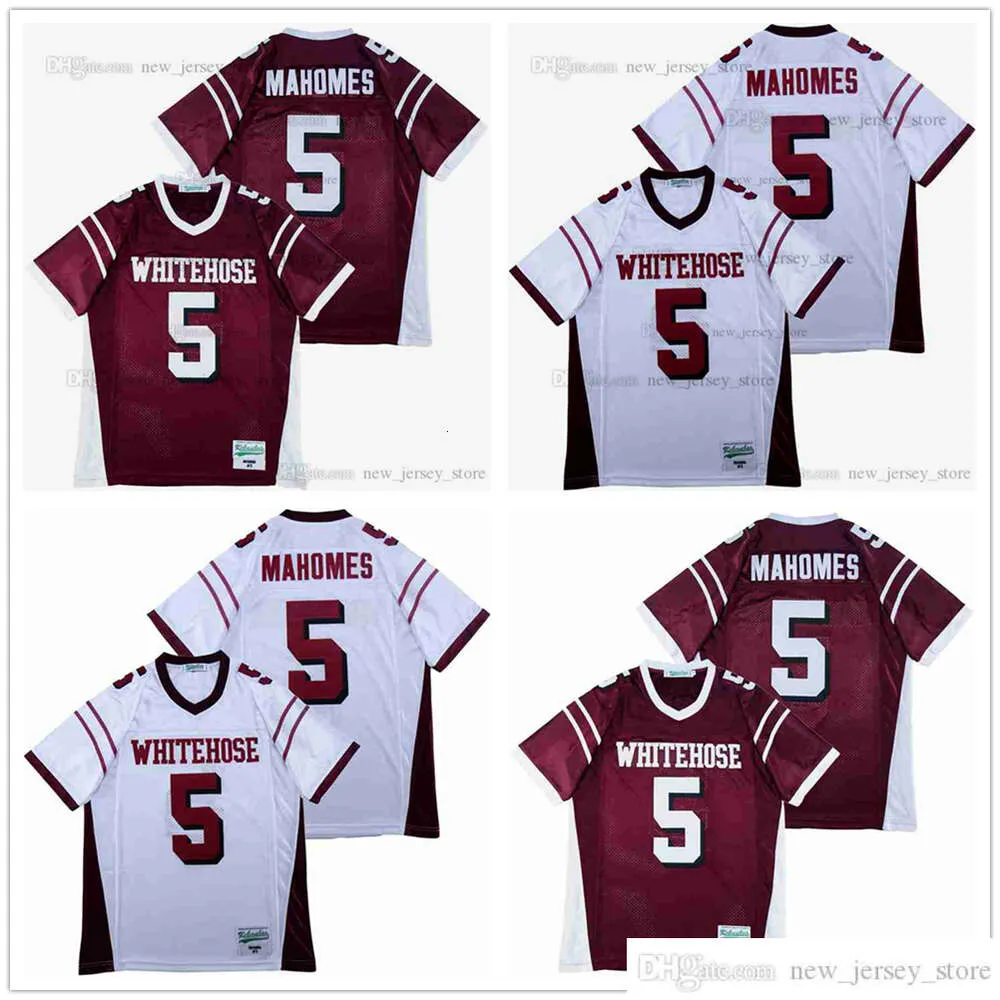 DIY Design Film Patrick Mahomes #5 High School Jersey Red White Custom Szygowane koszulki piłkarskie uniwersyteckie