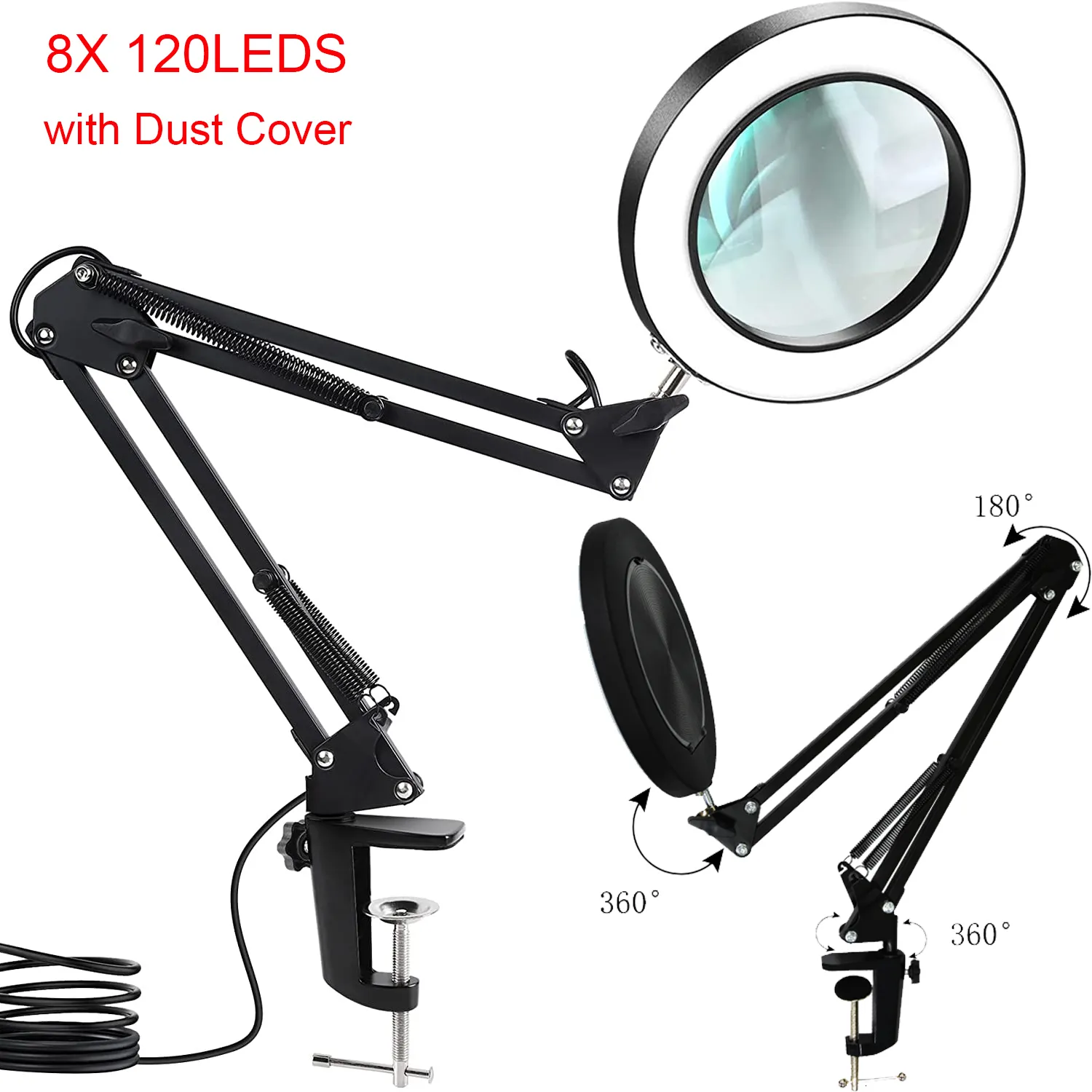 Magnifying Glasses 120LED Magnifying Glass with Light and Dust Cover 8X Illuminated Magnifier 3 Color Modes Real Glass LED Desk Lamp for Close Work 230410