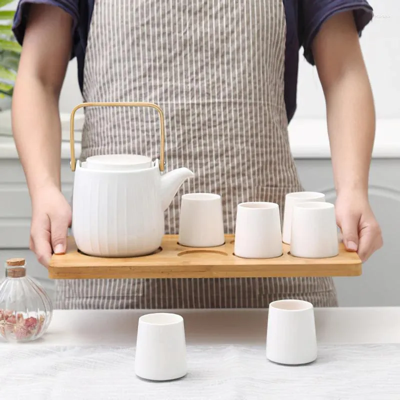 Conjuntos de chá japonês criativo listrado branco café chá conjunto simples porcelana bule copo casa bar decoração ornamentos drinkware