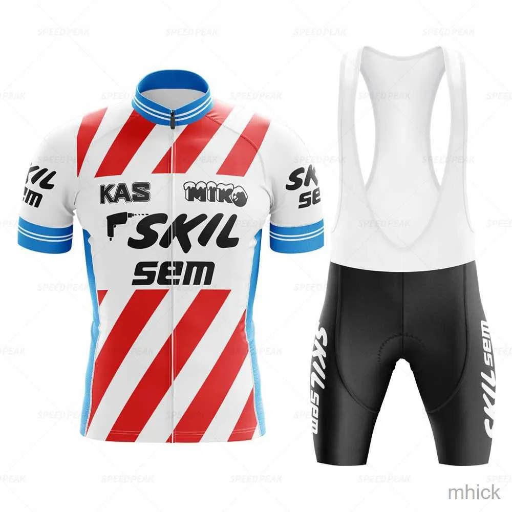 Conjuntos de jersey de ciclismo SKIL Conjunto de jersey de ciclismo retro Conjunto de bicicleta clásica Traje de bicicleta de manga corta para hombre Pantalones cortos con pechera Ropa Por Team Triatlón Maillot para hombre 3M411