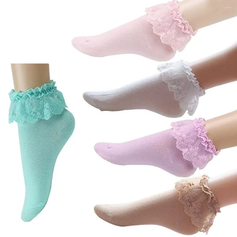 Women Socks Lace Ruffle Hem Cotton Ankle Frilly Vintage Cute Comfy Moisture Wicking Fashion Girl For Ballet Dancing Play