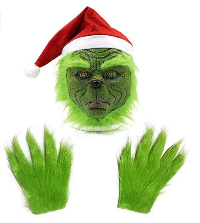 Julleksaker jul fruktansvärt grönt hårmaskfest julgröna handskar, stjäl grönt hårmonster grön mask
