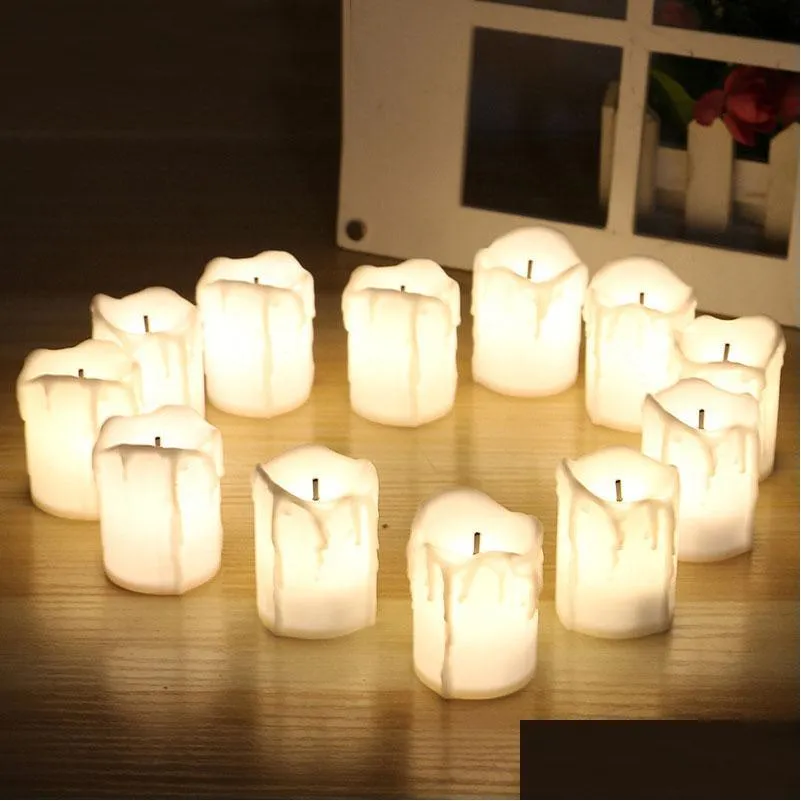 Bougies 12 Pièces Led Bougie Chauffe-Plat Électrique Blanc Chaud Pas Scintillant Mèche Noire Sans Flamme Pour Noël Goutte De Dhbxd