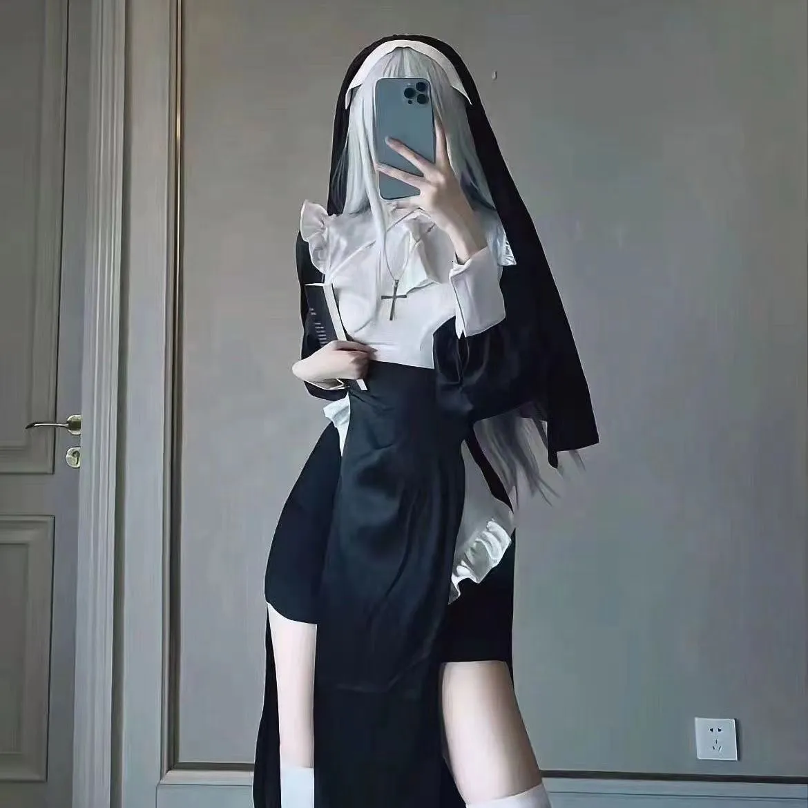 Sexy set anime nuns origineel ontwerp cosplay chowbie uniform zwarte jurk grote maat Halloween -kostuums voor vrouwen 230411