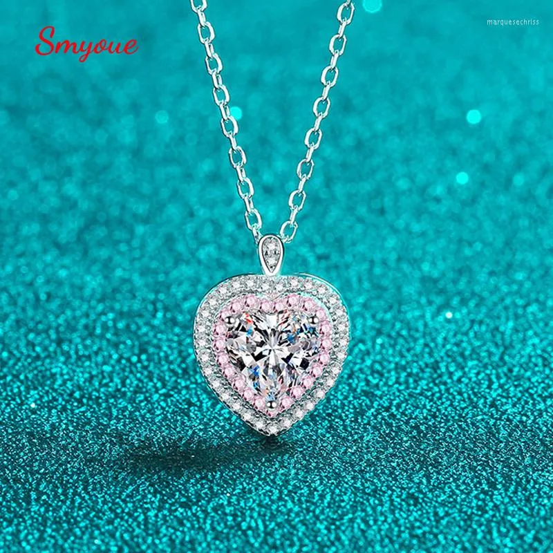 Cadenas Smyoue 1ct corazón moissanita collar para mujer cadena rosa plata esterlina 925 conjunto de joyería regalo de cumpleaños chico diamante colgante GRA