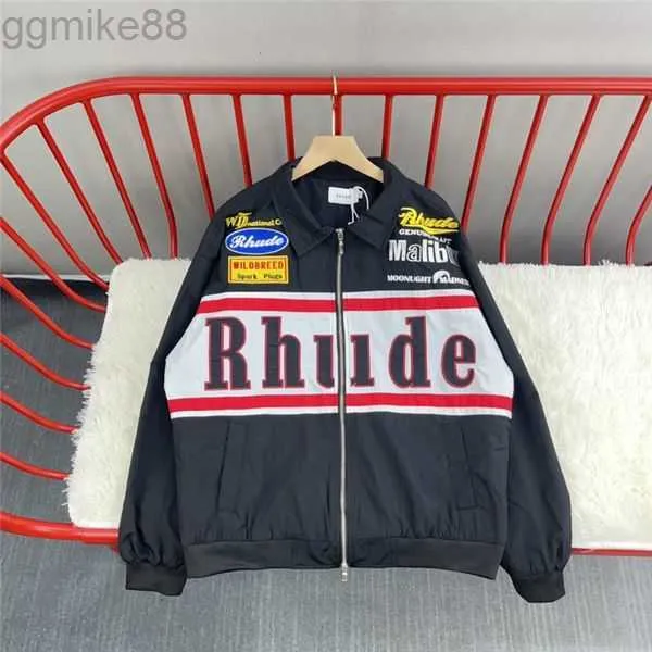 Rhude jackor män kvinnor toppkvalitet hip hop ytterkläder märke broderad lapel vindbrytare rockar svart röd rhude jacka 2 duqm