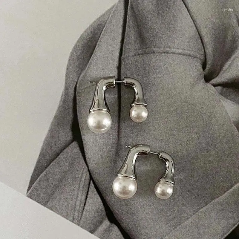 Stud Earrings Vintage Double Sided Pearl For Women Elegant Simple Two Ways To Wear Temperament Jewelry 2023 Trend