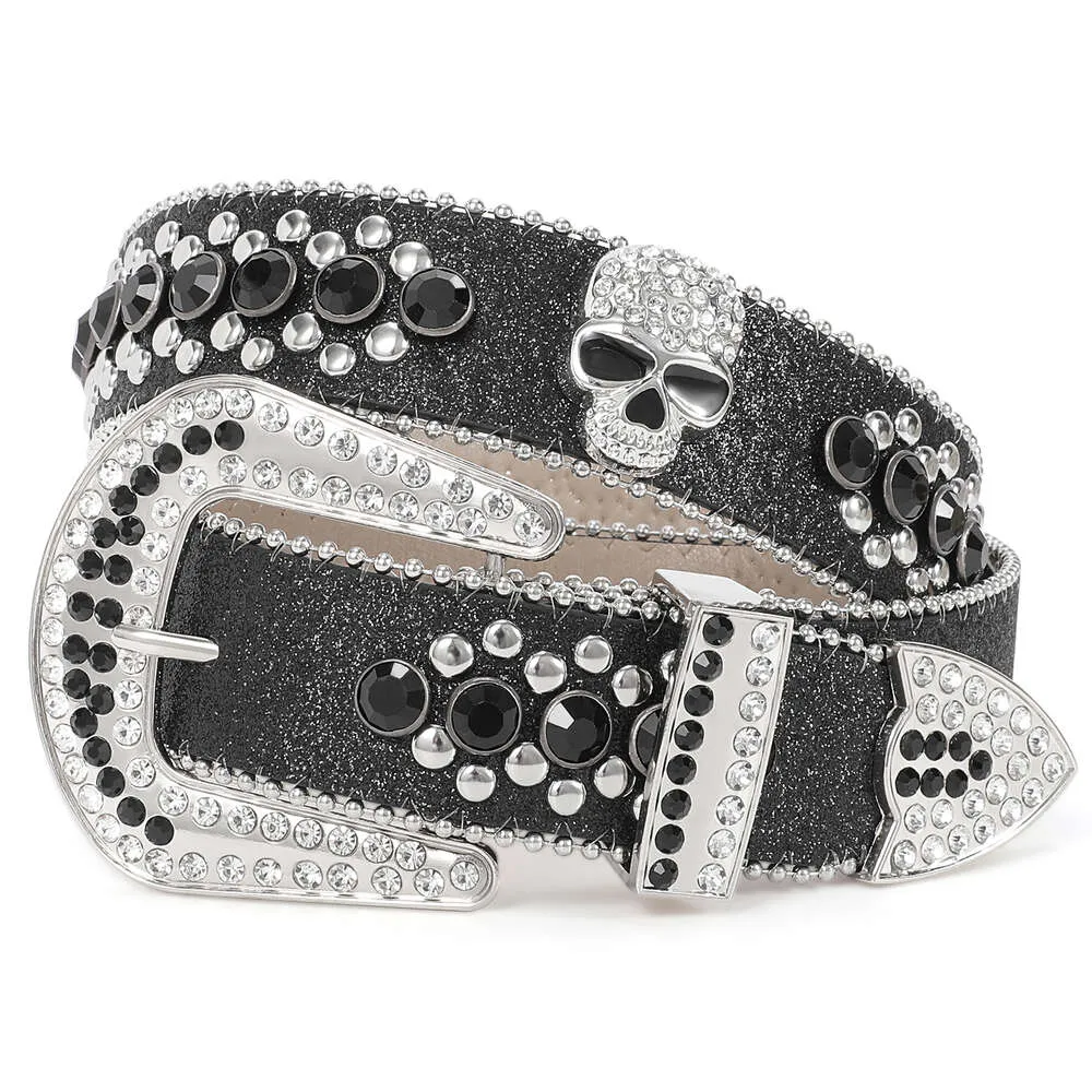 Niestandardowa marka Y2K Black Skull Rhinestone Belt Pet Bluckle Cowboy Crystal Plus Rhinestone Western Pass