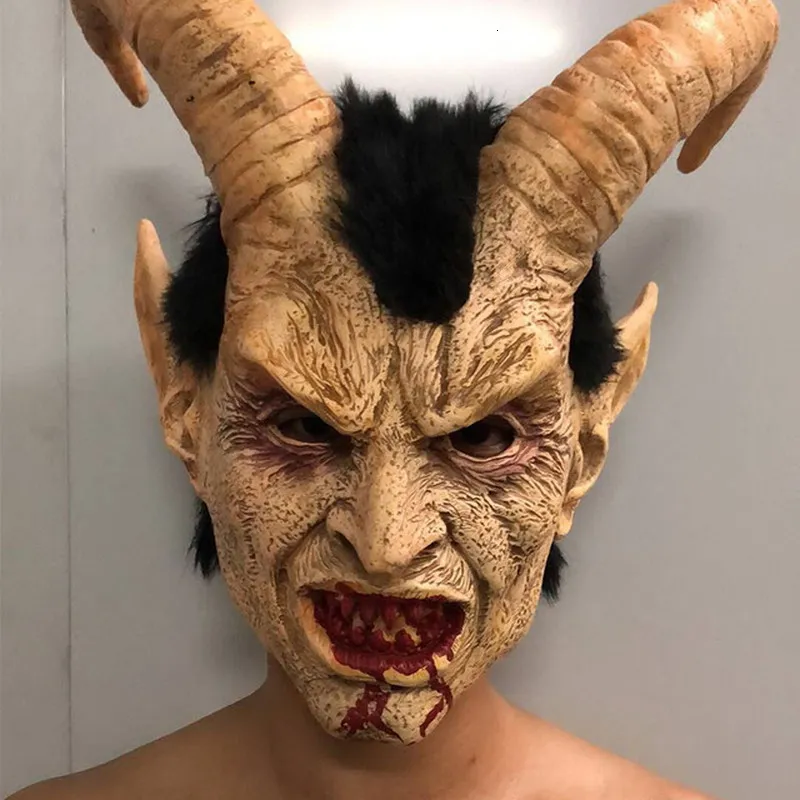 Party Masks Lucifer Cosplay Mask Demon Devil Horn Latex med Bloody Mouth Halloween Horror Costume Props 230411