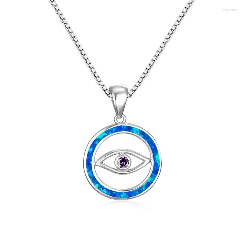 Pendant Necklaces Creative Round Eyes Necklace White Blue Opal Stone Vintage Gold Silver Color Chain For Women Jewelry