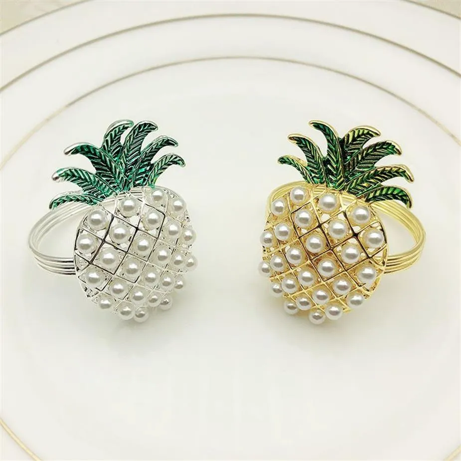 Gold Silver Ananas med pärlor servetten Ring bröllop semester dekoration familj levande ljus middag servetthållare 24 pcs2565