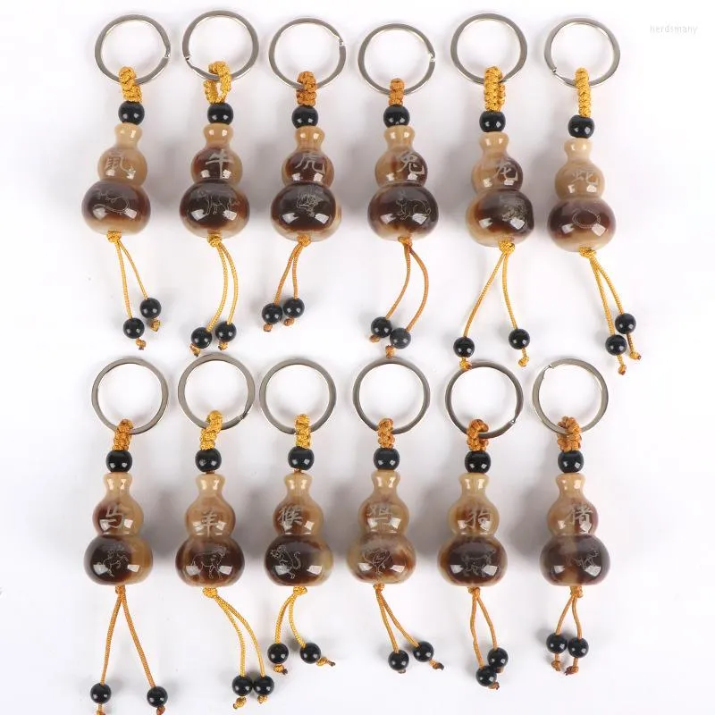 Keychains Classical Gourd Keychain Gracieful Chinese Characters Zodiac Calabash Key Chain Pendant Bag Car Keyring Accessories Lucky Jewelry