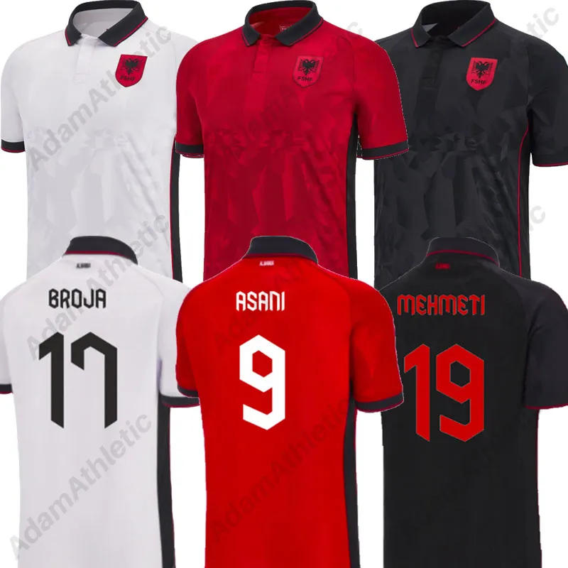 Camisas de futebol da Albânia 2023 2024 BROJA ASANI DJIMSITI Camisas de futebol da Albânia MEHMETI K.BARE ASLLANI UZUNI HYSAJ camisa 23/24