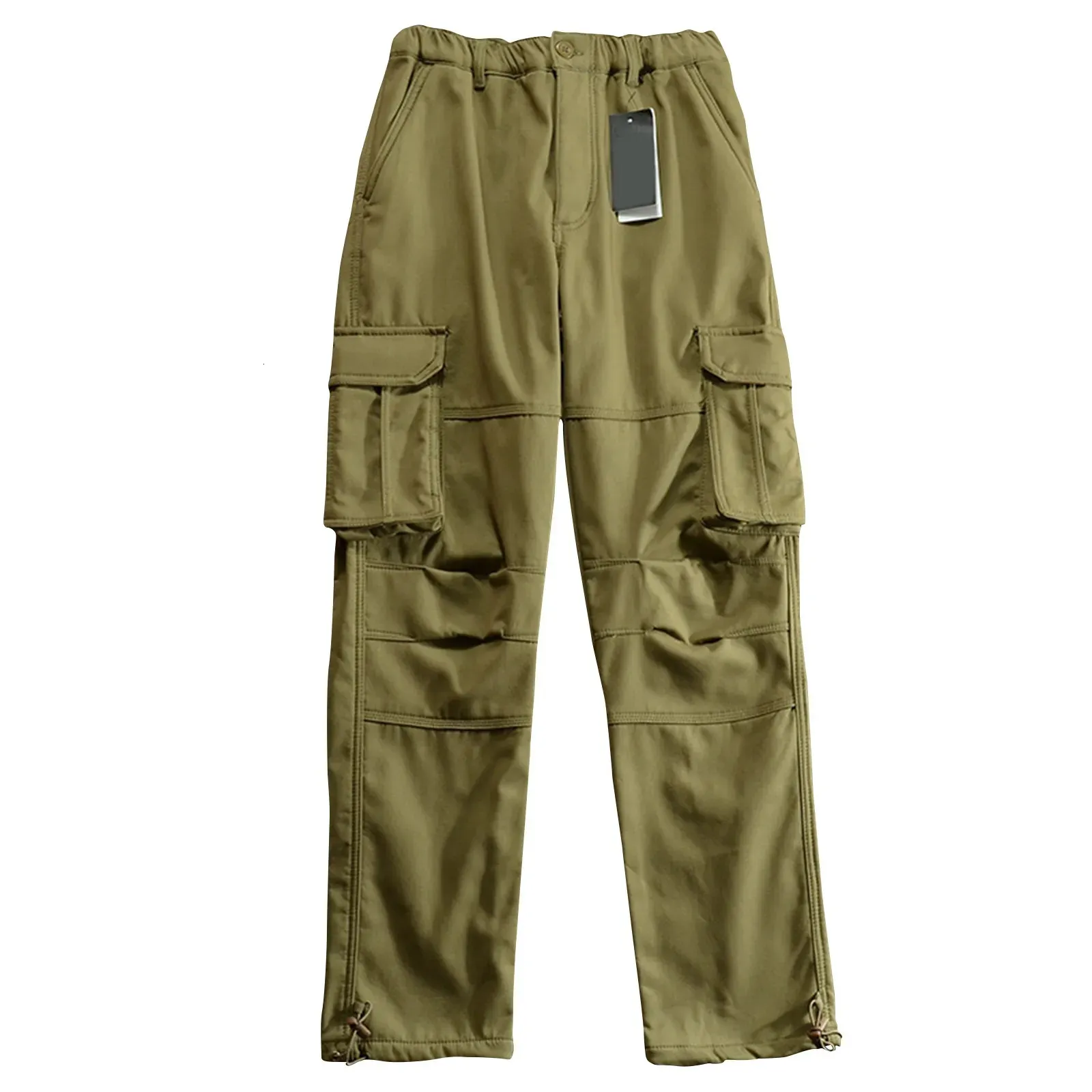 Calças masculinas de cor sólida calças casuais barril reto inverno cintura baixa calças de carga botão aberto frente calças multi bolso calça masculina 231110