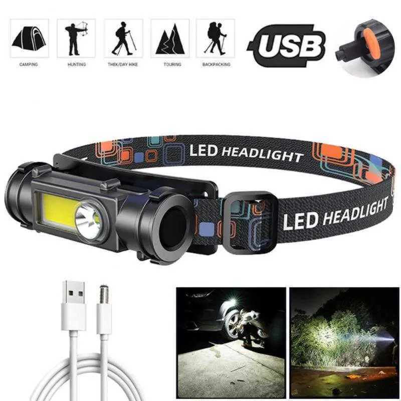 Lampade frontali Lampada frontale a LED Lampada frontale USB ricaricabile Lampada di emergenza portatile Impermeabile COB esterna Torcia frontale Torcia da campeggio P230411