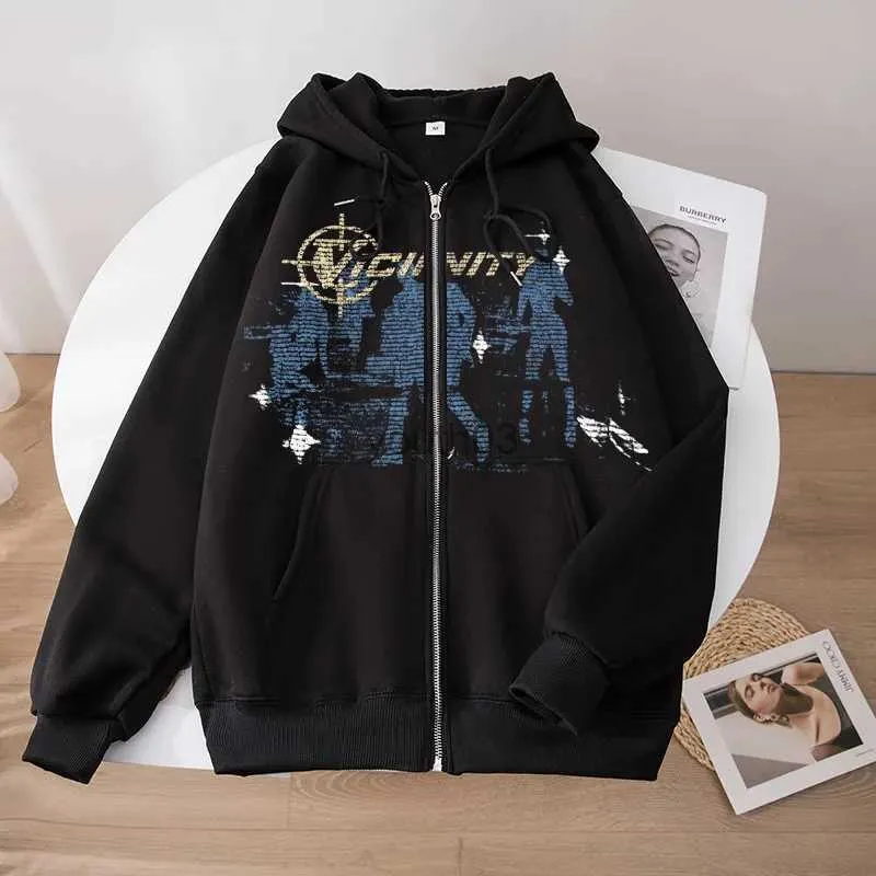 Herrtröjor tröjor i närhet överdimensionerade hoodies zip-up vinterskjorta personlighet retro dinosaurium tjock hajuku tröja hip hop kpop kvinnor kläder yq2311111111