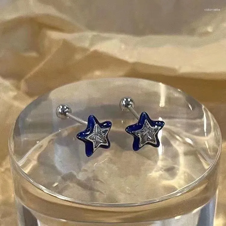 Orecchini a bottone Trend Blue Crystal Star Pentagram Mini per le donne Cool Sweet Aesthetic Fashion Y2k Jewelry