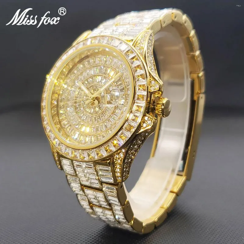 Wristwatches Watches Men Moissanite Gold Watch Day Date Diamond Unique Hip Hop Iced Out Jewelry Mens