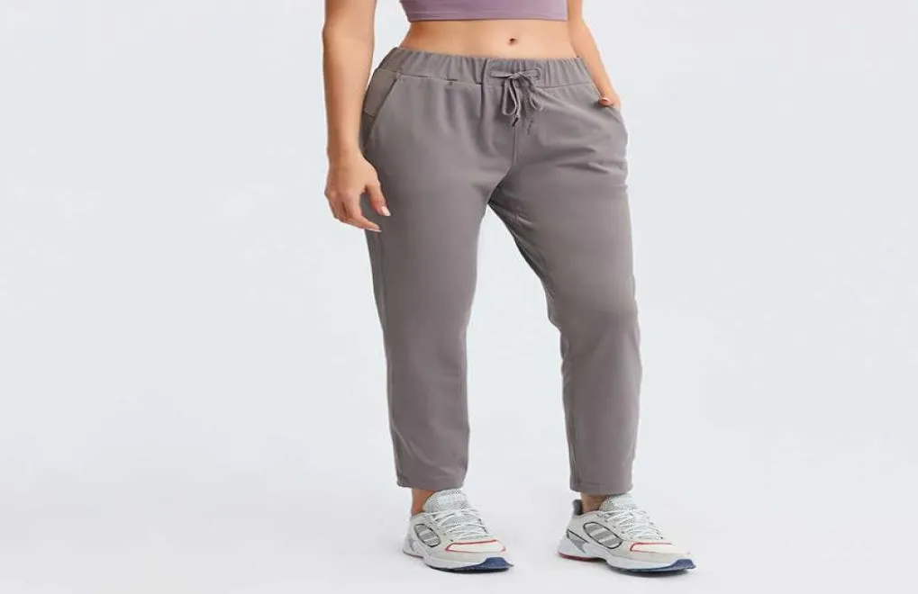 Löst raka yogapåsar med dragsko midja som kör fitness Sport Leisure Elastic Capris för kvinnor Gymkläder Leggings8589795