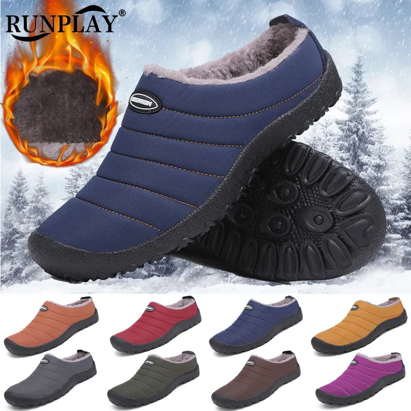 Slippers Mannen Warm Katoen Winter Vrouwen Thuis Pluche Schoenen Waterdicht Paar Dikke Zool Bont Slides Outdoor Casual Snowboots 231110