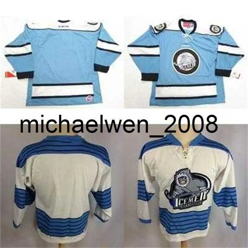 Weng 2017 New Mens Womens Kids Customize ECHL Evansville Icemen 100% Embroidery Blue White Custom Any name Any NO.Cheap Hockey Jerseys Goalit Cut