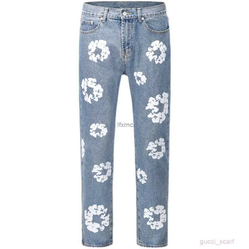 Vintage Tears Style Mens High Street Denim Flower Jeans Kapok Washed ...