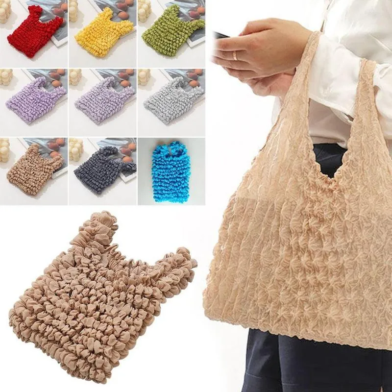 Storage Bags Fold Pleated Bag Flexible Stretch Magic Expansion Shopping Bubble Elastic Paddy Large Capacity Handbag Tote