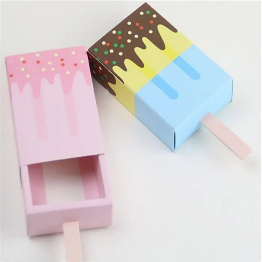 50Pcs Ice Cream Shape Gift Boxes Wedding Party Candy Box Cartoon Drawer Gift Bag for Kids Party Favor Box Blue Pink boxes174W