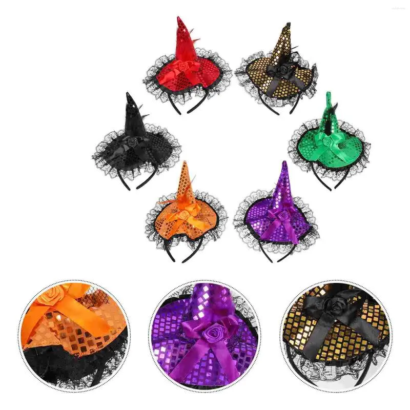 Bandanas 6 pçs chapéu de bruxa bandana halloween laços de cabelo cosplay festa fecho hairband fazer clipes headbands pano feminino menina