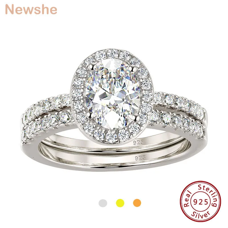 Anéis de casamento ela 2 pcs halo oval corte anel de noivado conjunto de casamento para mulheres sólida 925 prata esterlina aaaaa cz jóias de ouro 230410