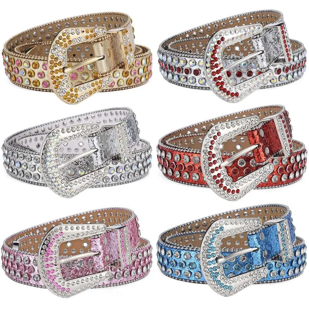 Bling Crystal Diamond Colded Skórzany pasek do spodni dżinsowych