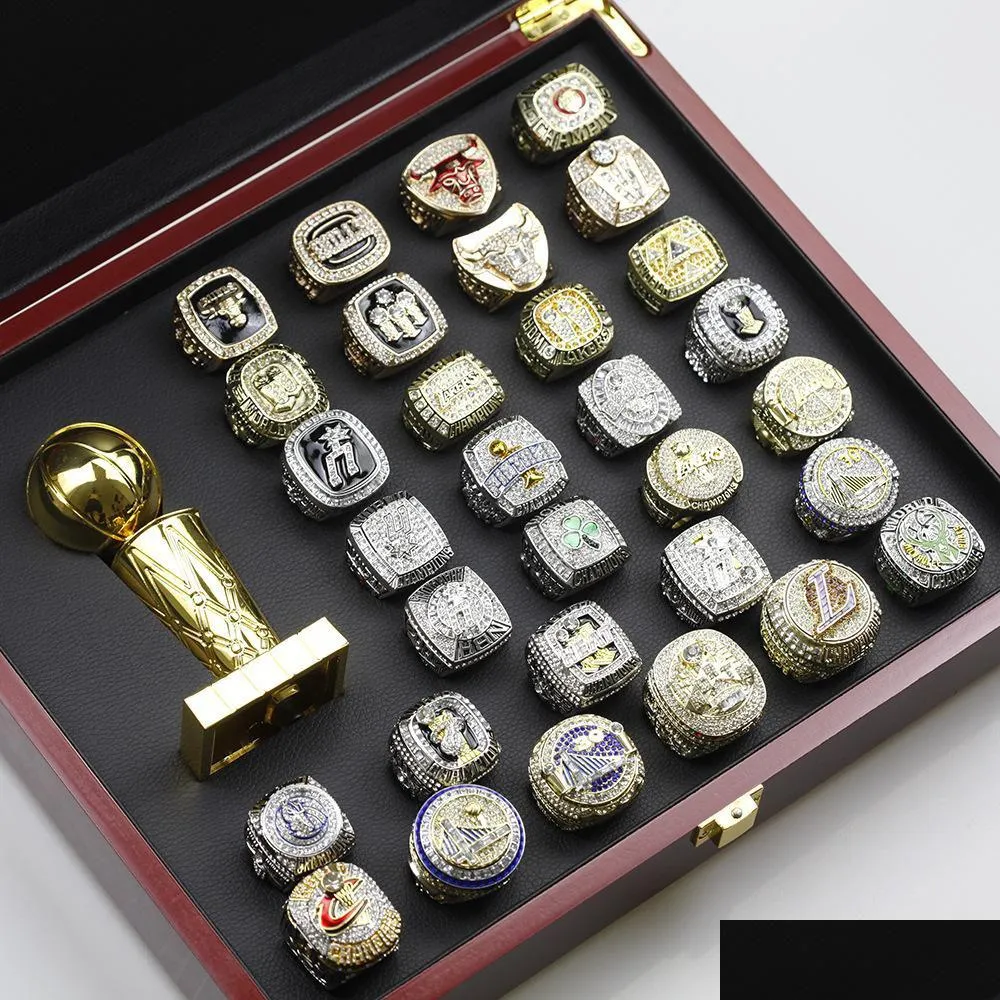 1967 al 2021 Basketball City Team Champions Championship Ring Set con scatola di legno Souvenir Uomo Donna Ragazzo Fan Brithday Regalo Hip Hop Ebreo Dhv8A