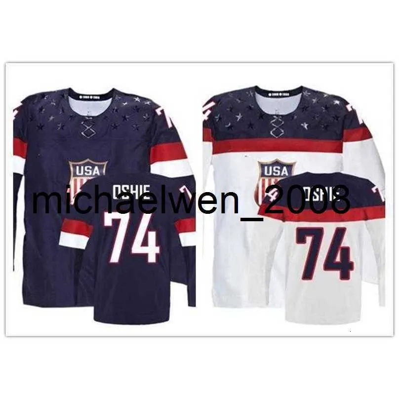 Weng Qualité supérieure T.J. Maillot Oshie USA cousu Sotchi 2014 Team USA 74 TJ Oshie Jersey maillot de hockey américain