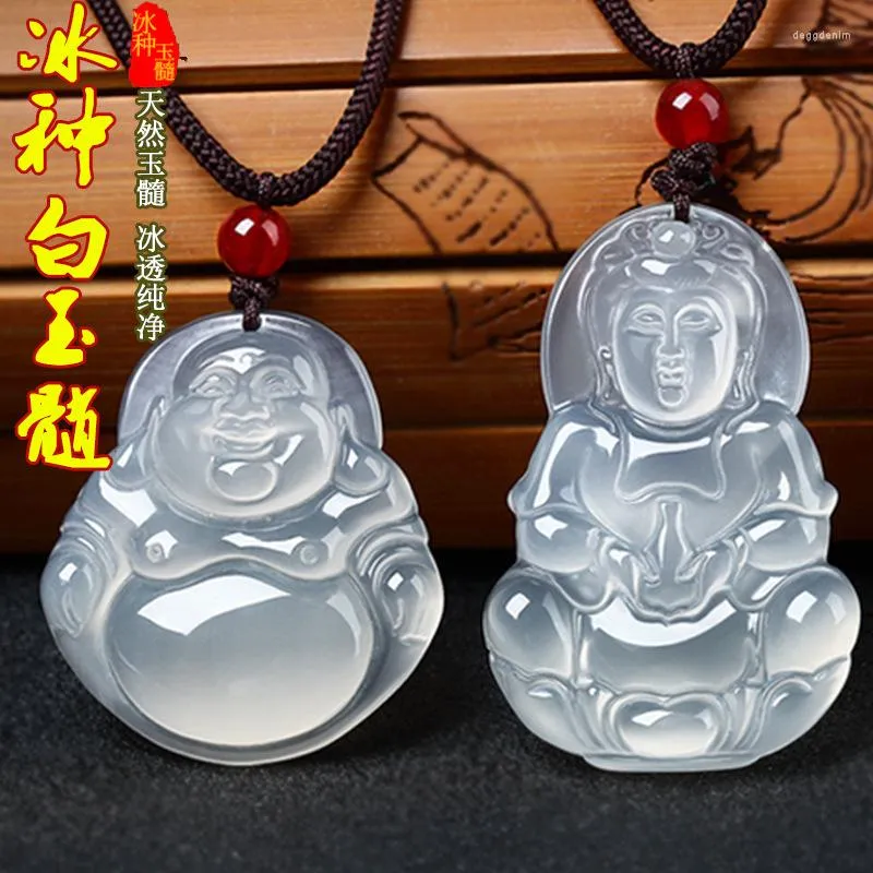 Collane con ciondolo Calcedonio bianco naturale fatto a mano Guanyin Buddha Giada Agata trasparente