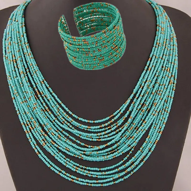 Ensembles de bijoux de mariage DIEZI perles acryliques africaines colliers bohême bracelet déclaration de mode ensemble de collier multicouche 231110