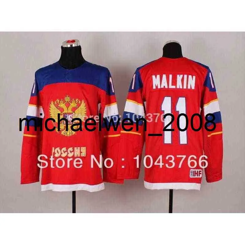 Russia Team Hockey Jersey Stitched Russian 11 Evgeni Malkin 2024 Sochi Men s