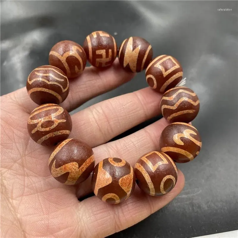 Strand 20mm Tibetan Old Agate Armband Men's Tibet Pärlor